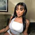 thumbnail image 3 of Straight Glueless Human Hair Wig With Bangs, 3x1 Lace Front Wigs Human Hair, 3 of 6