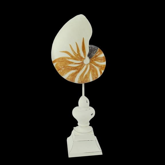 Gallerie II 14" Beach Inspired Orange and Cream Seaside Seashell on Pedestal Finial Decoration