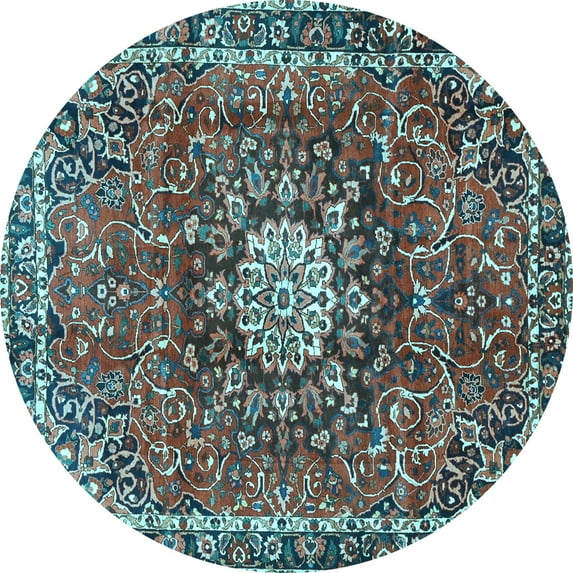 Ahgly Company Indoor Round Medallion Light Blue Traditional Area Rugs, 8' Round