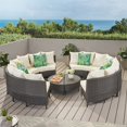 thumbnail image 2 of Noble House Newton 8 Seater Round Wicker Sectional Sofa Set Gray/White, 2 of 4