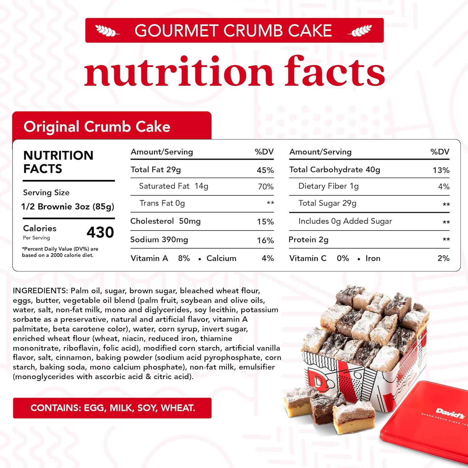 David's Cookies Crumb Cake Assortment Gift Basket, Butter, Raspberry, & Chocolate, 2 lbs (14 Count)