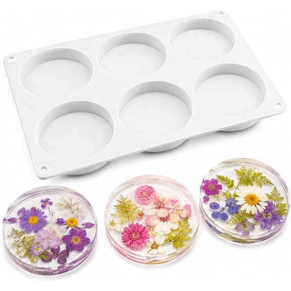 Demorex Extra Deep Resin Coaster Molds Silicone, 6 Cavity 4 Inch Round Epoxy Resin Molds for Coasters, 0.8" Deep Silicone Molds for Flower Preservation, DIY Resin Art, Candle Holder & Tray Making