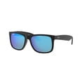 thumbnail image 3 of Ray-Ban Justin Sunglasses for Women and Men with Rubber Black Frames and Blue Flash Lenses, Size 55, 3 of 10