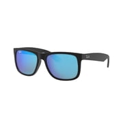 Ray-Ban Justin Sunglasses for Women and Men with Rubber Black Frames and Blue Flash Lenses, Size 55