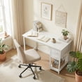 thumbnail image 3 of edx Computer Desk with 2 Drawers 40 Inch PC Table Study Writing Desk with Storage Shelf Headphone Hook, Simple Style Small Desk for Home, White, 3 of 8
