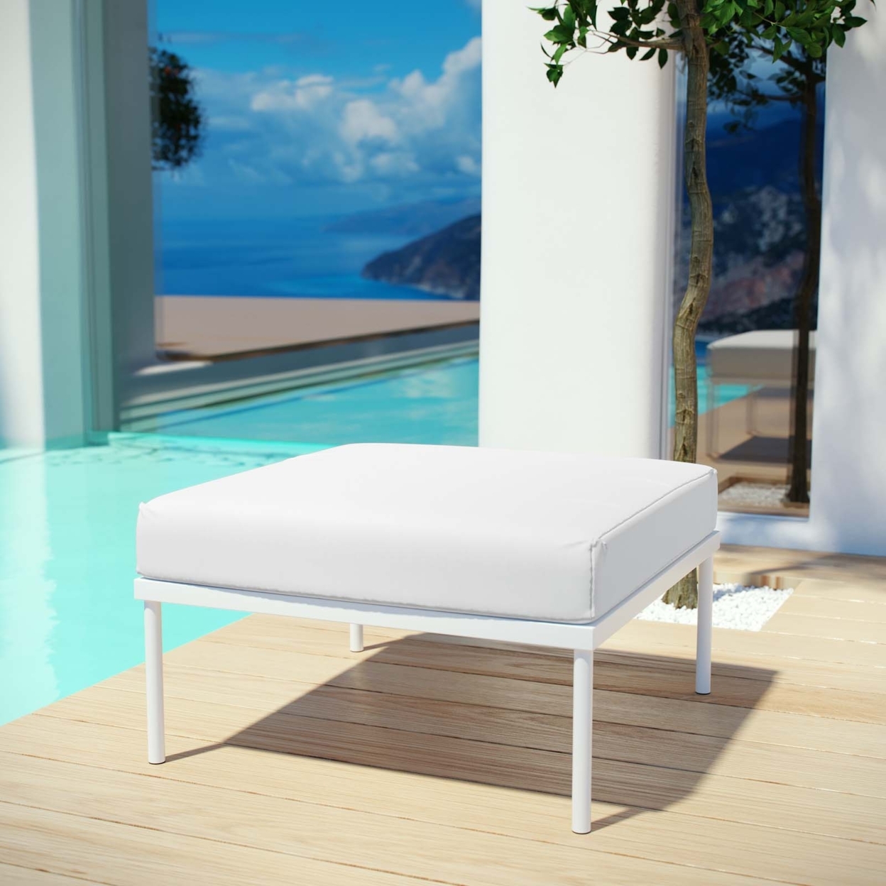 Modway Harmony Outdoor Patio Aluminum Fabric Ottoman in White/White - image 4 of 4