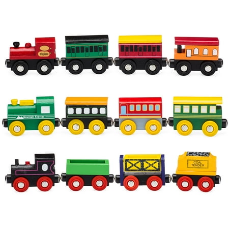 Valve Train Package - Playbees 12 Piece Wooden Toy Train Cars & Engine Set Compatible w/ Other Tracks