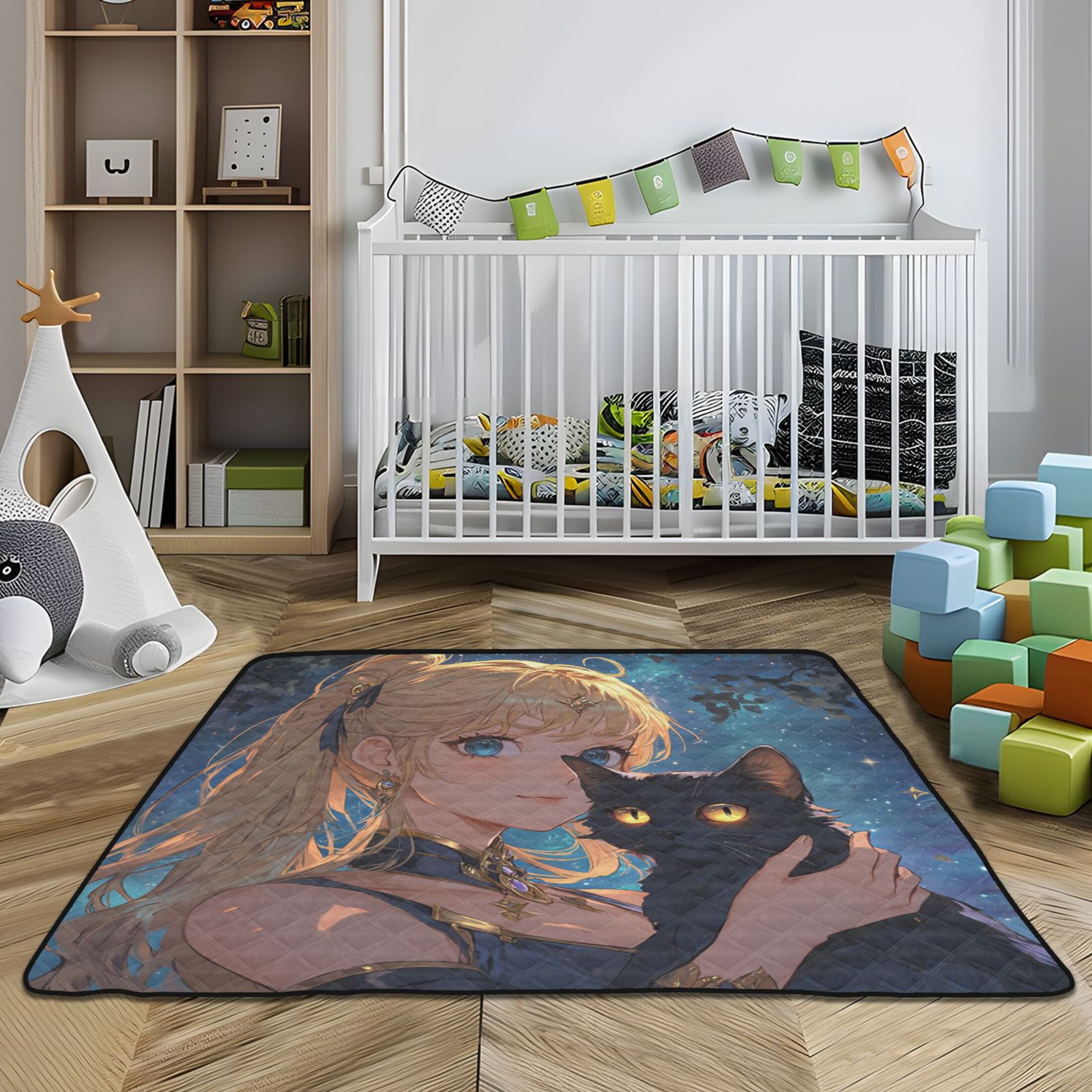 WOBOGO Blonde Hair Lass Baby Playmats Extra Large Waterproof Rollable Activity Pads for Toddlers 50×50inch