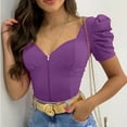 thumbnail image 2 of Vedolay Cute Tops For Women Women's Crewneck Slim Fitted Short Sleeve T-Shirt Stretchy Basic Tee Tops,I-Purple S, 2 of 4