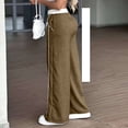 thumbnail image 5 of Wide Leg Lounge Pants for Women - Ice Silk Wrinkle Casual Elastic Waist Baggy Track Pants Brown 2XL, 5 of 6