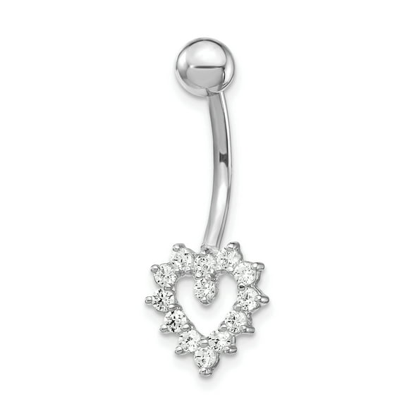 10k White Gold Cubic Zirconia Cz Heart Belly Button Rings Screw Navel Bars Body Piercing Naval