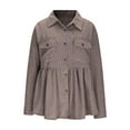 thumbnail image 4 of Womens Corduroy Shirts Jacket Peplum Shacket Jacket Casual Long Sleeve Button Down Blouses Tops Fashion with Pockets Coffee XXL, 4 of 7