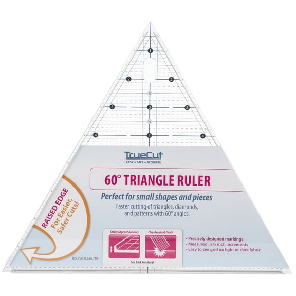 TrueCut Triangle Ruler - Equilateral 60° Ruler With Track & Guide System - Works With TrueCut My Comfort Rotary Cutter - Great Ruler For Fabric, Arts, And Crafts
