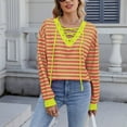 thumbnail image 2 of HVOBTTY Women's Long Sleeved T Shirt, Fall Tops for Women, Women's Casual Loose Striped Patchwork V Neck Long Sleeve Shirt Orange, L, 2 of 5