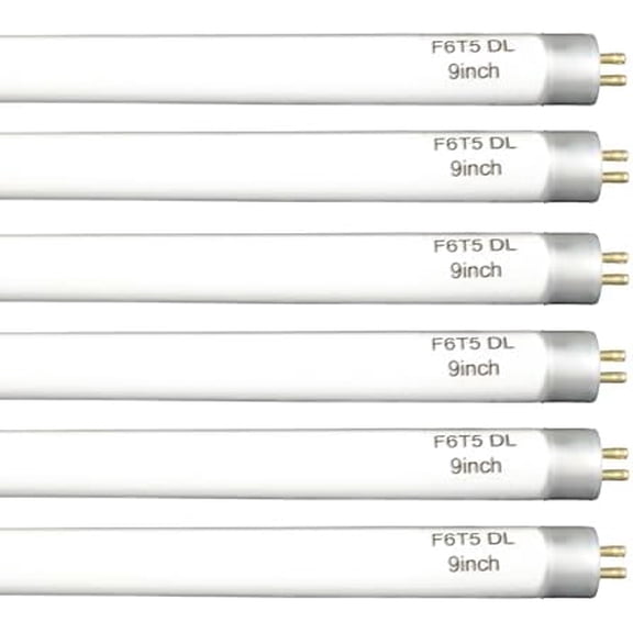(6 Pack) F6T5/DL 6500K Fluorescent Light Bulb, F6T5/D 6W Day Light T5 Liner Tube, G5 Base Replacement for Camping Lanterns Lamp F6T5/TTL Make up Mirror，9’’ Overall Length