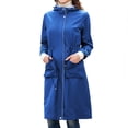thumbnail image 2 of SWSMCLT Women's Hooded Raincoat Outerwear Long Rain Jacket Midi Windbreaker Pockets Water-resistant Spring Anorak Coat Casual Full Zip Blue XX-Large, 2 of 5