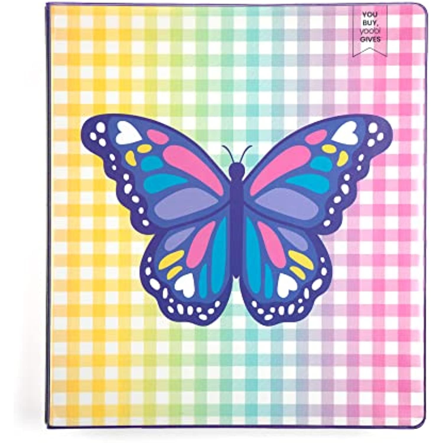 Yoobi 1 Inch Binder with DRings, Printed Gingham Butterfly 3Ring