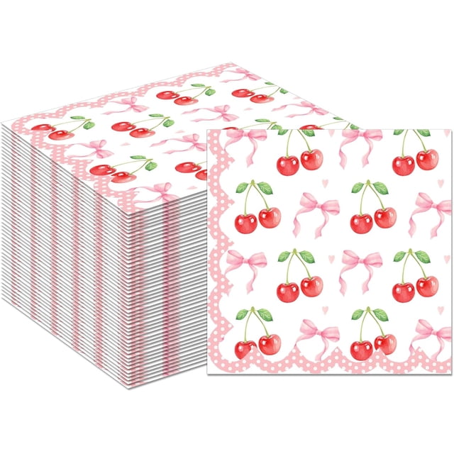 100 Pcs Serviettes en Papier Cerise – Serviettes de Fête Jetables Cerise