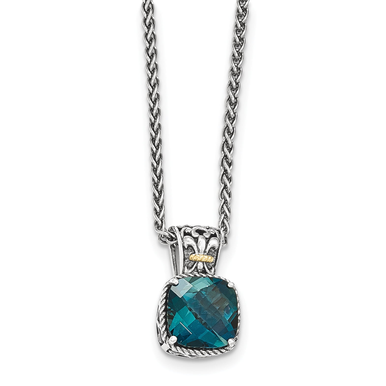 14k Silver Two-Tone w London Blue Topaz Necklace by