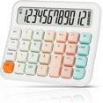 thumbnail image 1 of Calculadora de escritorio de 12 dígitos, calculadora básica retro bonita con pantalla LCD extragrande y botones, color blanco, 1 of 4