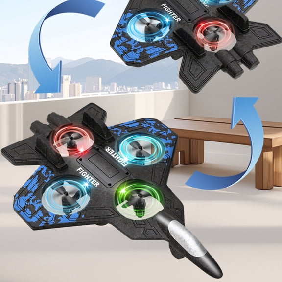 Skyriders Rc Jet, Rc Stunt Fighter Jet Toy with 360° Flips & LED Lights, Remote Control Foam Airplane, Rechargeable Hovering Fighter Helicopter for Beginners