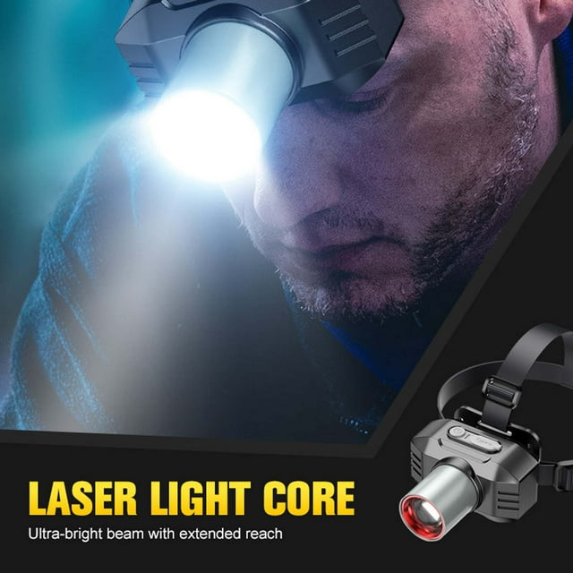 Torche Frontale à DEL Rechargeable, Lumière Frontale avec Mise au Point Réglable, Projecteur et Projecteur, avec 3 Modes, Inclinaison de 90°, et Indicateur de Batterie, 300 Lumens pour le Camping, la Randonnée et l'Utilisation Extérieure