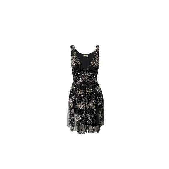 Pre-Owned Issa Beaded Cocktail Dress in Black Silk