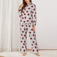 thumbnail image 2 of Fuzoiu Red Ladybugs On Black Dotted Print Women's Long-Sleeved Pajama,Lounge Button Down Nightwear,Womens Notch Collar Pajama Set-Medium, 2 of 7