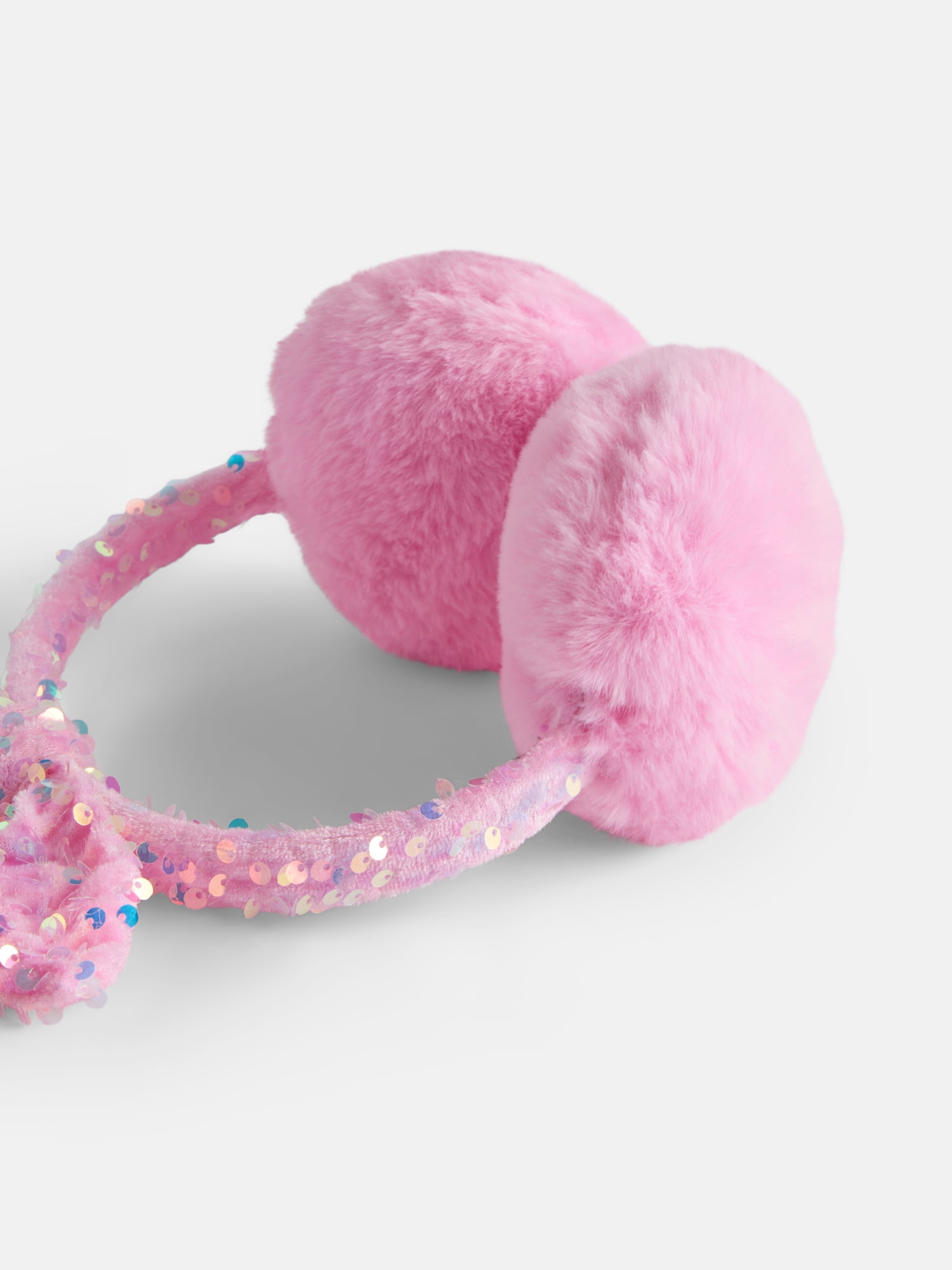 Justice Girls Velvet Sequin Bow Faux Fur Earmuff and Flip Top Glove Set, Pink