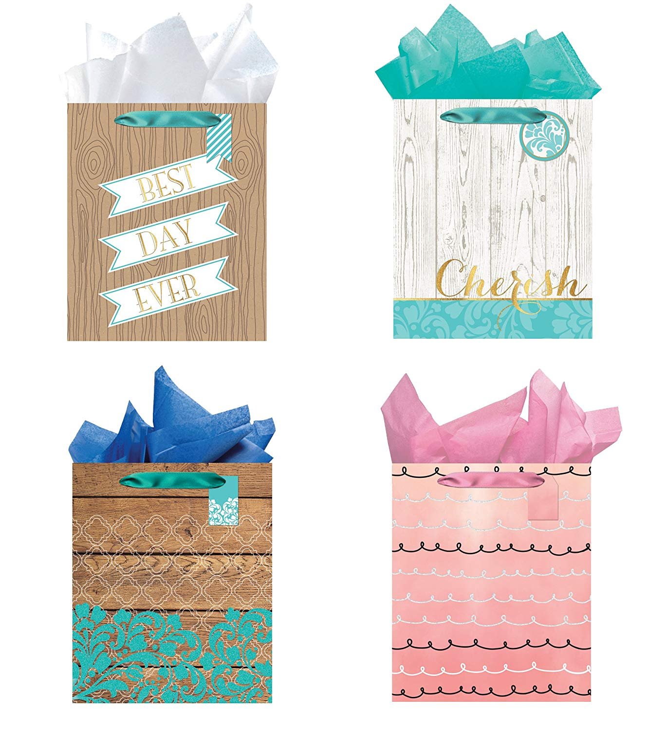 All Occasion Party Gift Bags Set of 4 Large Gift Bags w/Tags & Tissue