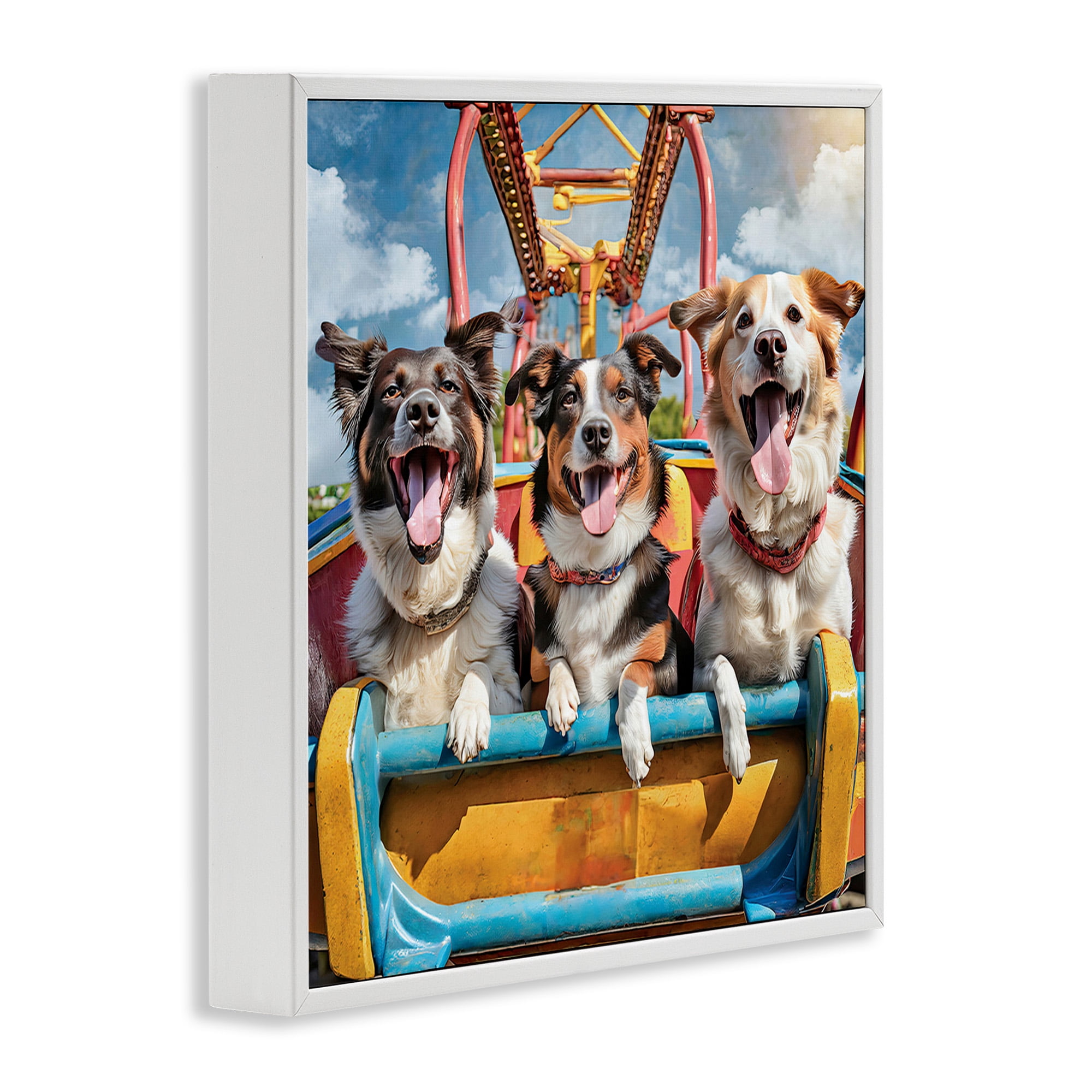 Stupell Industries Amusement Park Dogs Animals Painting White Framed Art Print Wall Art, 17 x 17