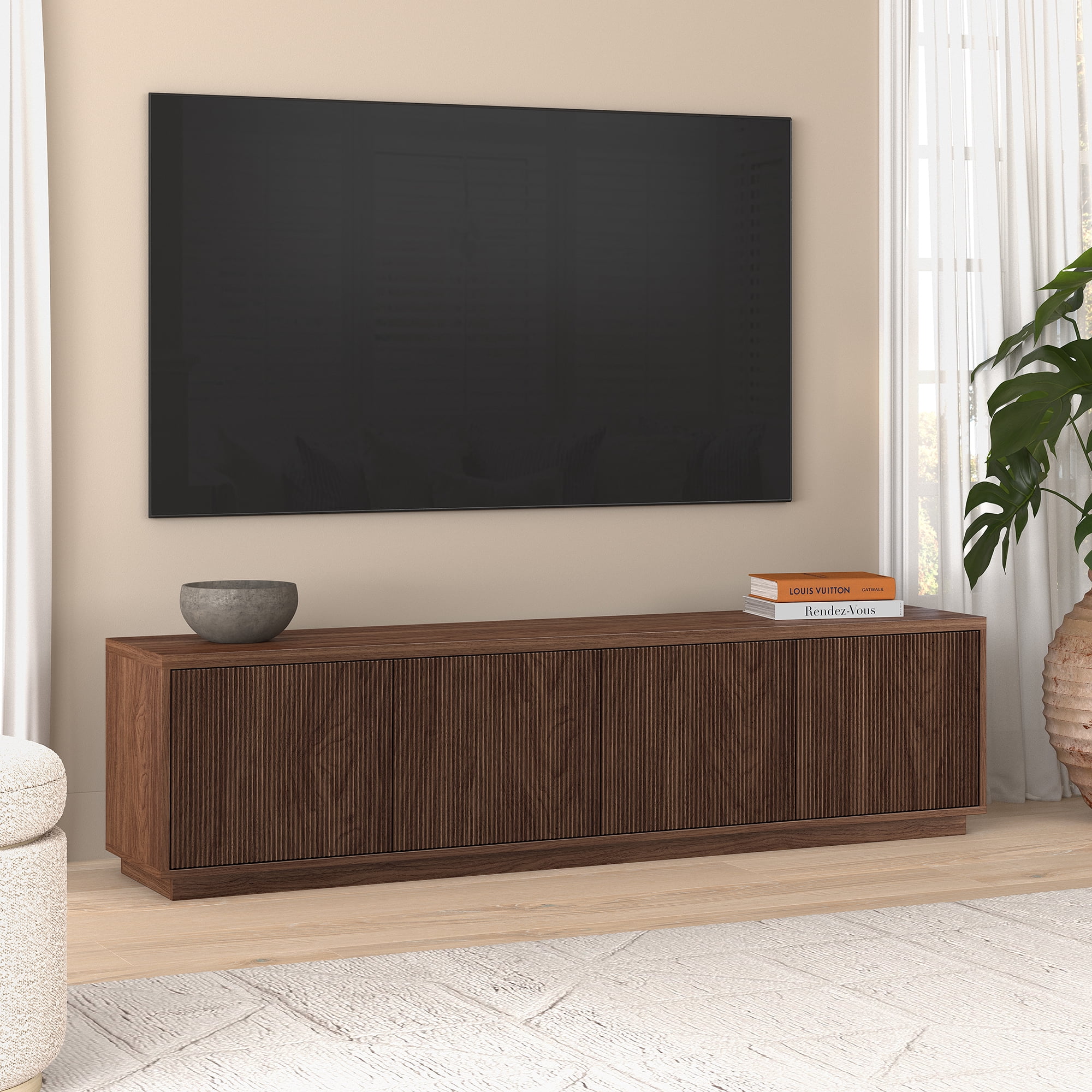 Hanson Rectangular TV Stand for TV's up to 85" in Satin Walnut