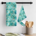 thumbnail image 3 of Teal Geometric Kitchen Towel Dish Cloths Set of 3, Microfiber Soft Kitchen Hand Towels, Modern Morocco Abstract Art Absorbent Quick Drying Dishcloths 18 x 28 Inches, 3 of 8