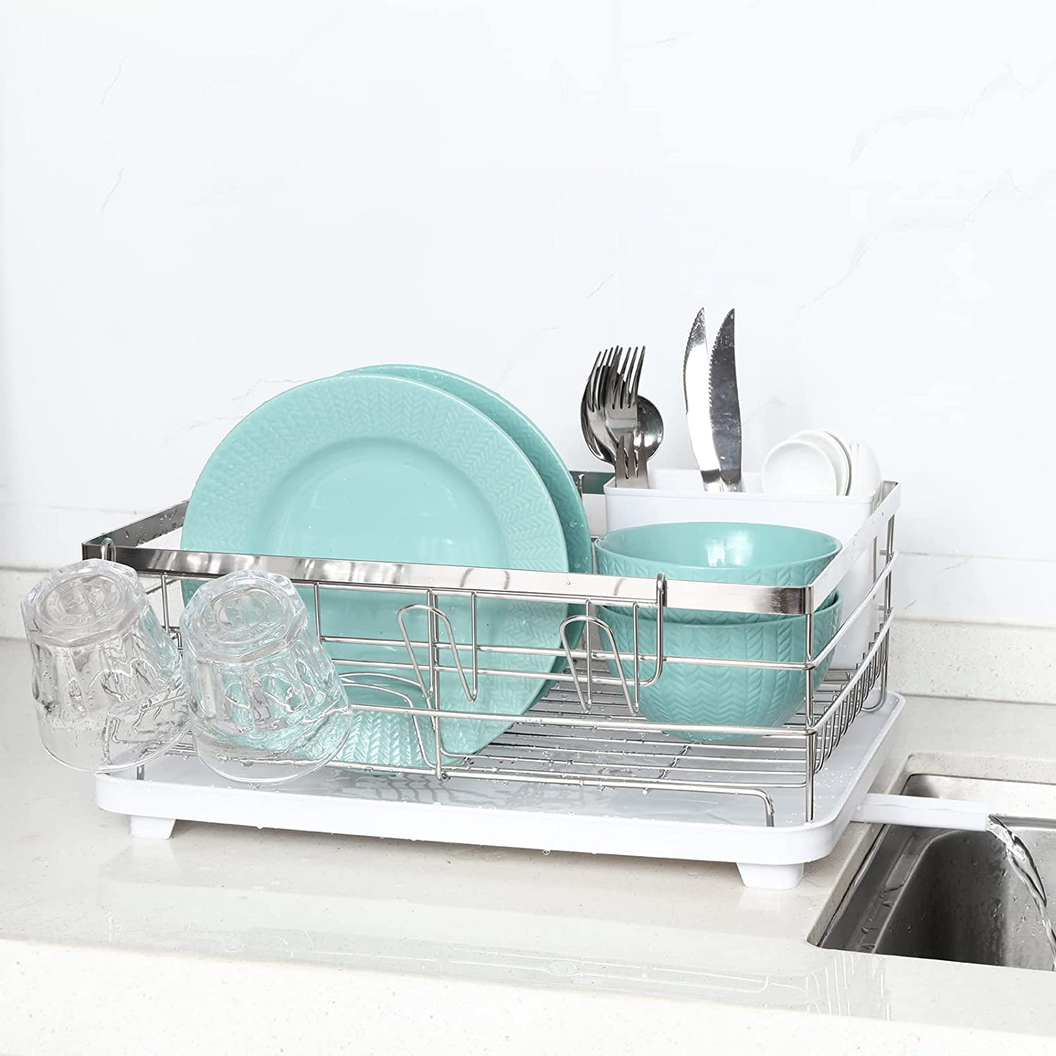 Countertop Dish Drying Rack Stainless Steel Dish Drainer with Utensil Holder Black Walmart