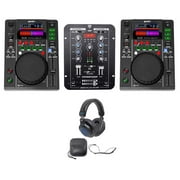 (2) Gemini MDJ-500 DJ USB Media Players MIDI Controllers+Mixer+Headphones
