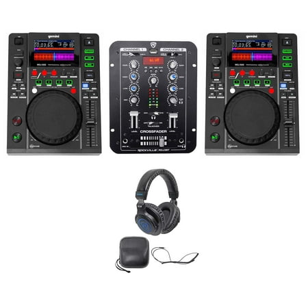 (2) Gemini MDJ-500 DJ USB Media Players MIDI Controllers+Mixer+Headphones