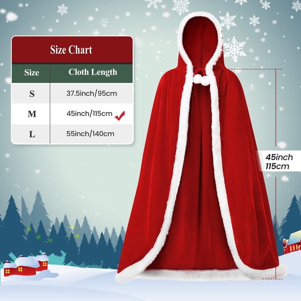 Kerstman cape met capuchon, rode fluwelen kerstjas roodkapje
