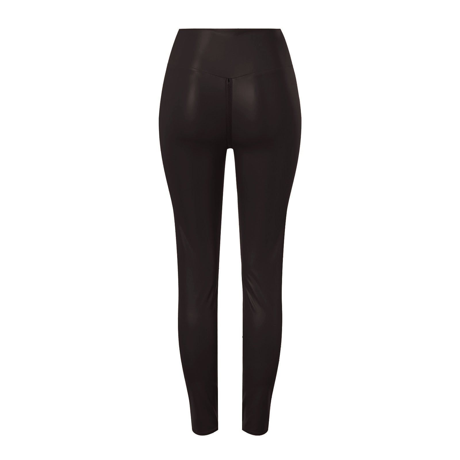 QIJUNTUO ​Women's Faux Leather Yoga Pants With High Waist Tummy Control Slim Fit Workout Trousers For Performance Training​ Black#1