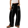 thumbnail image 2 of Hearthz Barrel Pants Women High Waisted Wide Leg Sweatpants Women Baggy Drawstring Waist Contrast Patchwork Women's Pants with Pockets, 2 of 6