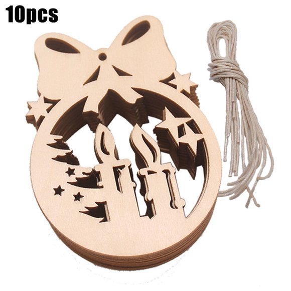 10Pcs Plain Wooden Shapes Craft Ornament Christmas Tree Hanging Decorations