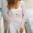 thumbnail image 6 of Womens Ballet Wrap Top Long Sleeve Tie Front Workout Cover Up Pilates Yoga Tops Shirt Going Out Pink S, 6 of 8