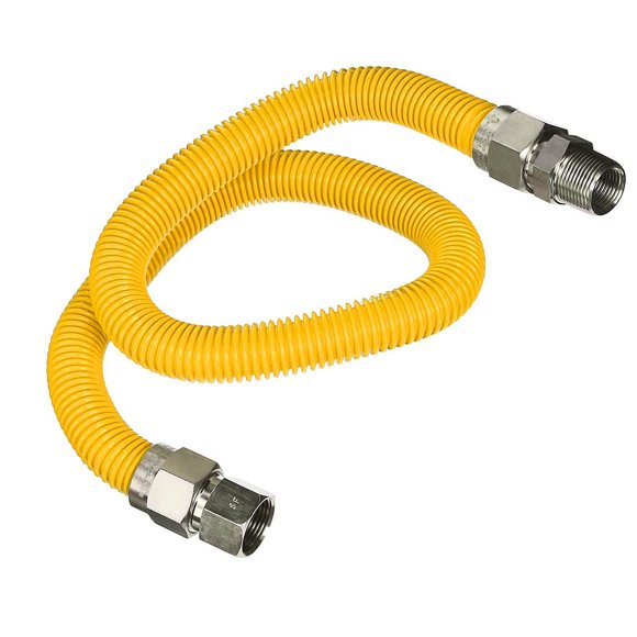 Gas Connector 48 inch Yellow Coated Stainless Steel, 5/8” OD Flexible Gas Hose Connector for Gas Range, Furnace, Stove with 3/4” FIP x 3/4" MIP Stainless Steel Fittings, 48” Gas Appliance Supply Line