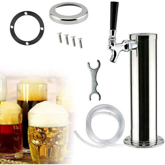 Stainless Steel Single Faucet Tap Draft Beer Kegerator Tower Beer Dispenser for Bar Home Brewing, 3-Inch Column Silver (Sing Tap)