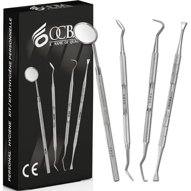 OCBA Dental Tools Plaque Remover for Teeth Professional Teeth Cleaning Tools Tarter Remover for Teeth Stainless Steel Dental Tools kit Teeth Cleaning kit and Dental Tooth Scraper Tools (Pack of 4)