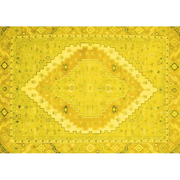 Ahgly Company Machine Washable Indoor Rectangle Oriental Yellow Modern Area Rugs, 2' x 4'
