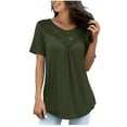thumbnail image 1 of Timegard Hauts pour Femmes Grande Taille Col Rond Dentelle Manches Courtes Froncé Couleur Unie Chic Décontracté Tunique, 1 of 5