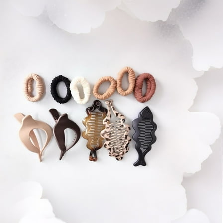 DUAIU 12-Piece Hair Claw Clip Set for Women - 6 Clips and 6 Hair Bands | Non-Slip Hair Ties for Thick/Thin Hair | Everyday & Special Occasion Hairstyles