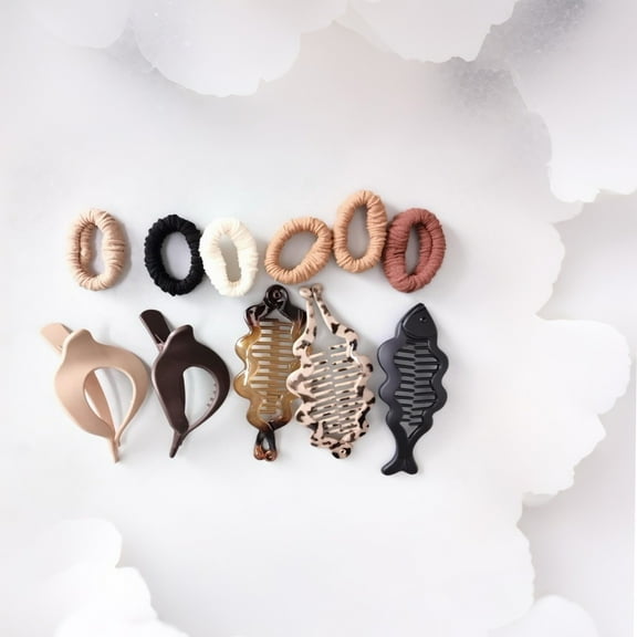 DUAIU 12-Piece Hair Claw Clip Set for Women - 6 Clips and 6 Hair Bands | Non-Slip Hair Ties for Thick/Thin Hair | Everyday & Special Occasion Hairstyles