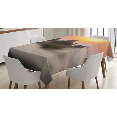 Ambesonne Nature Tablecloth Rectangular Table Cover, Mist Clouds Mountain, 52"x70", Orange Brown