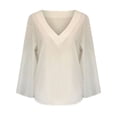 thumbnail image 6 of Endives Women's Linen Blouse 3/4 Sleeve Tops V Neck Loose Fit Summer Top Beach Vacation Outfit White, 6 of 7
